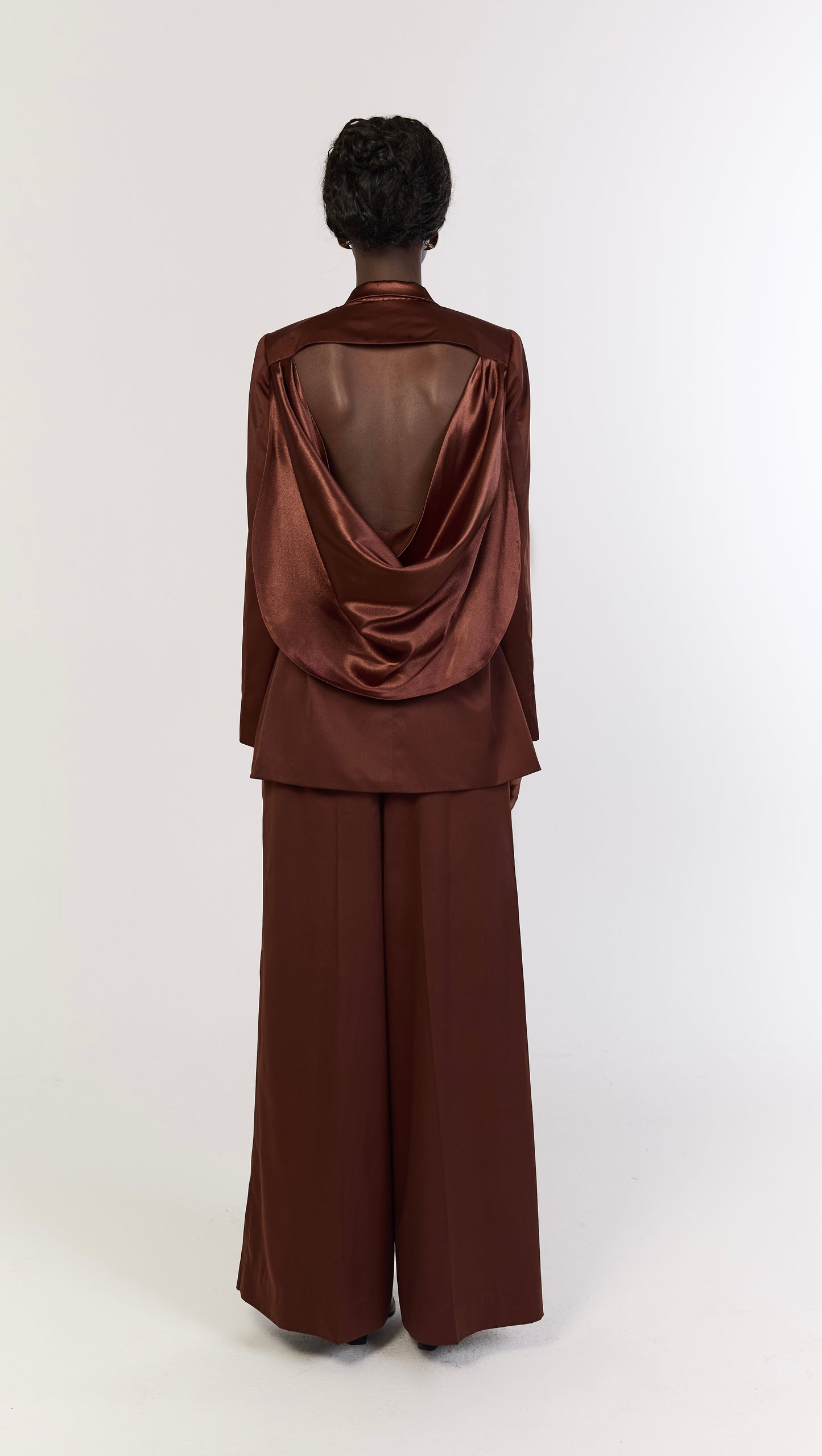Copper Satin Wide-Leg Trousers