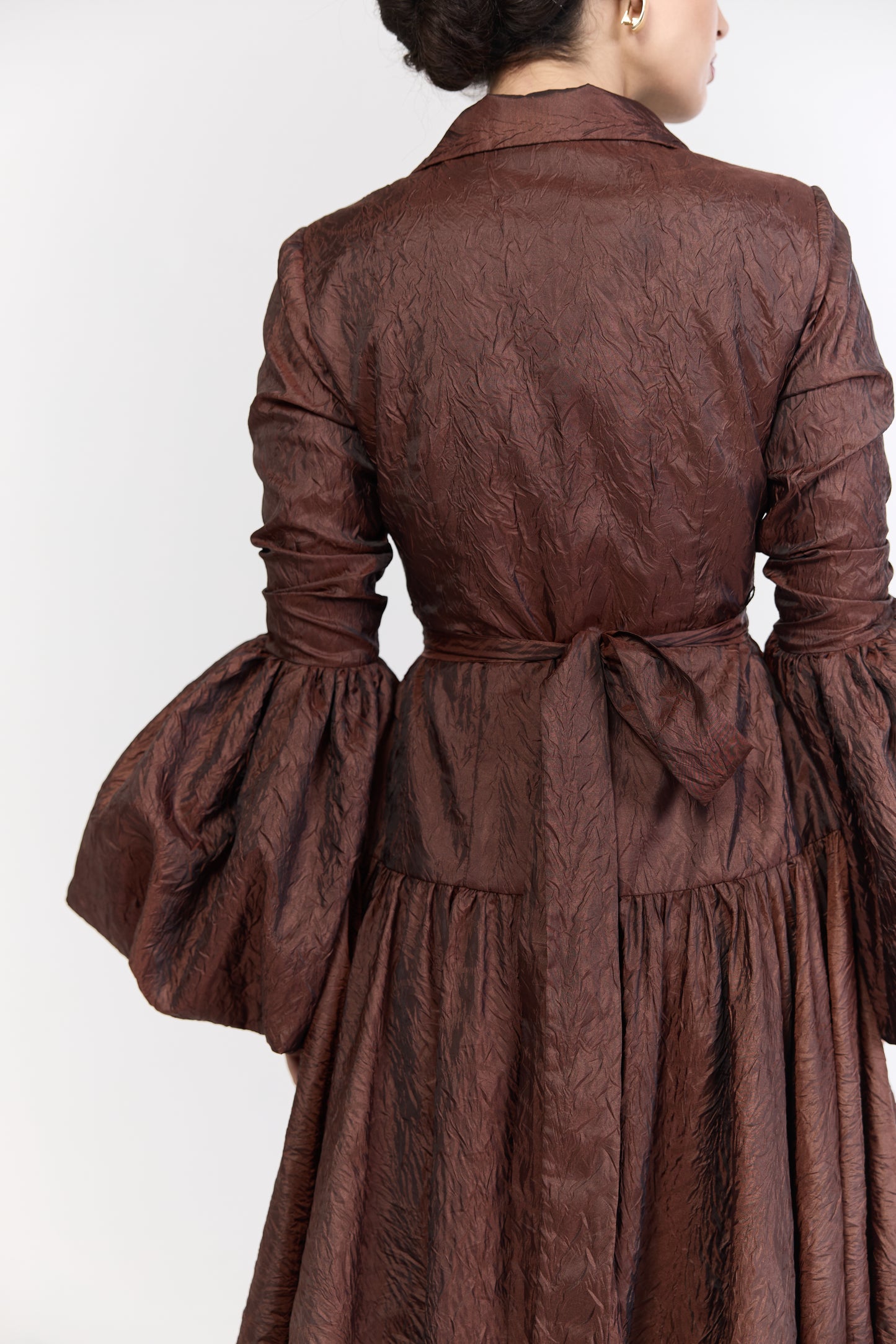 Brown Textured Open Overdress with Belt