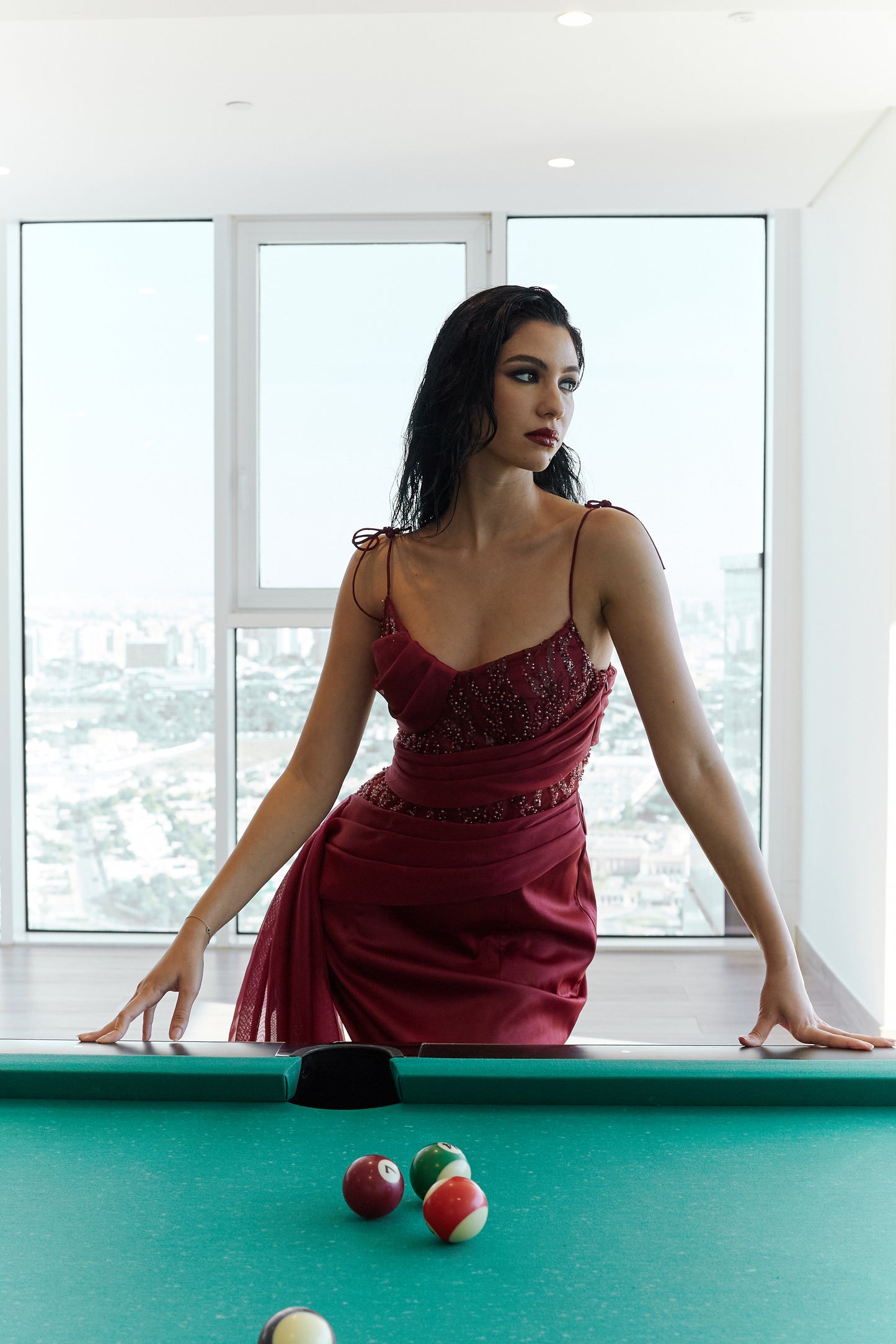 Burgundy beaded Maxi dress