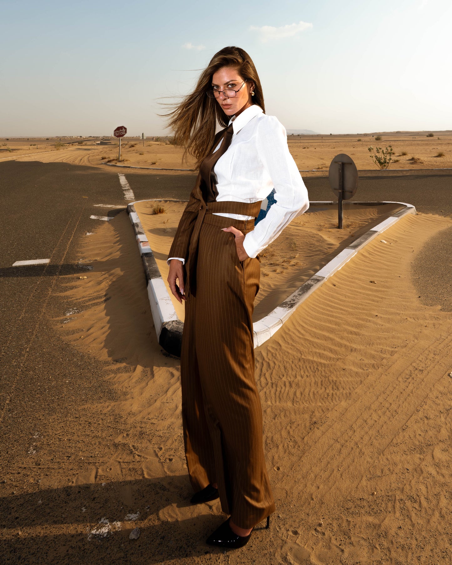 Brown Half Blazer and Shirt set