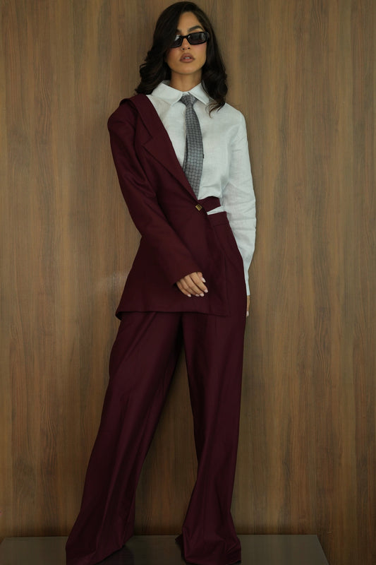 Red Half Blazer and Shirt Set