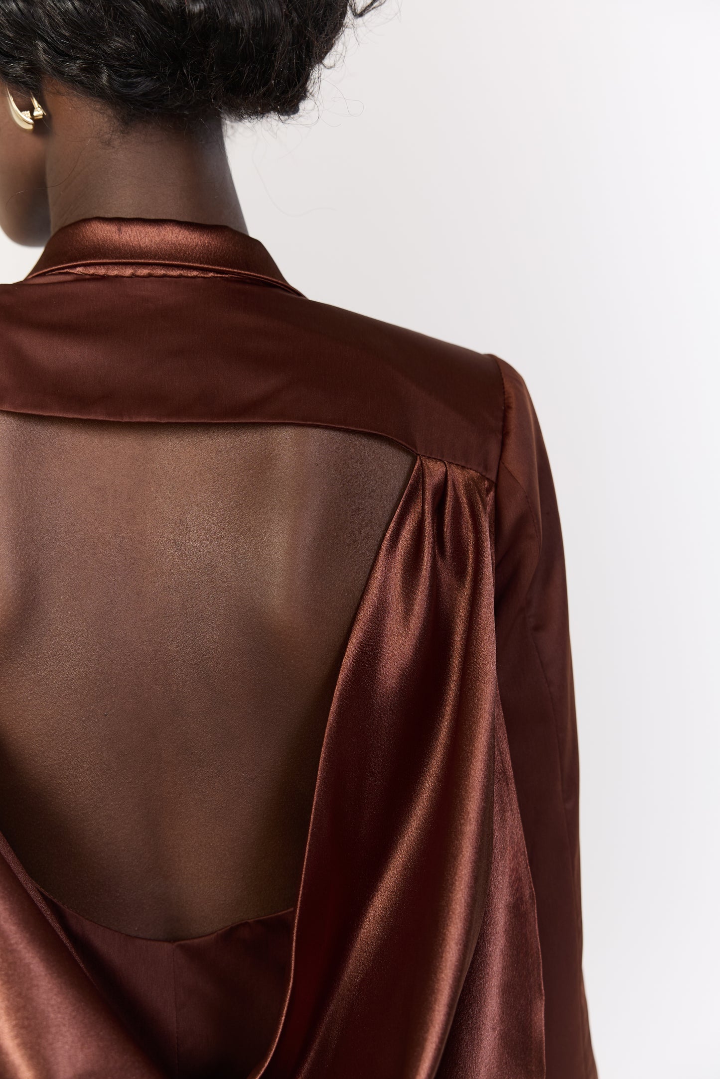 Copper Satin Open-Back Draped Blazer