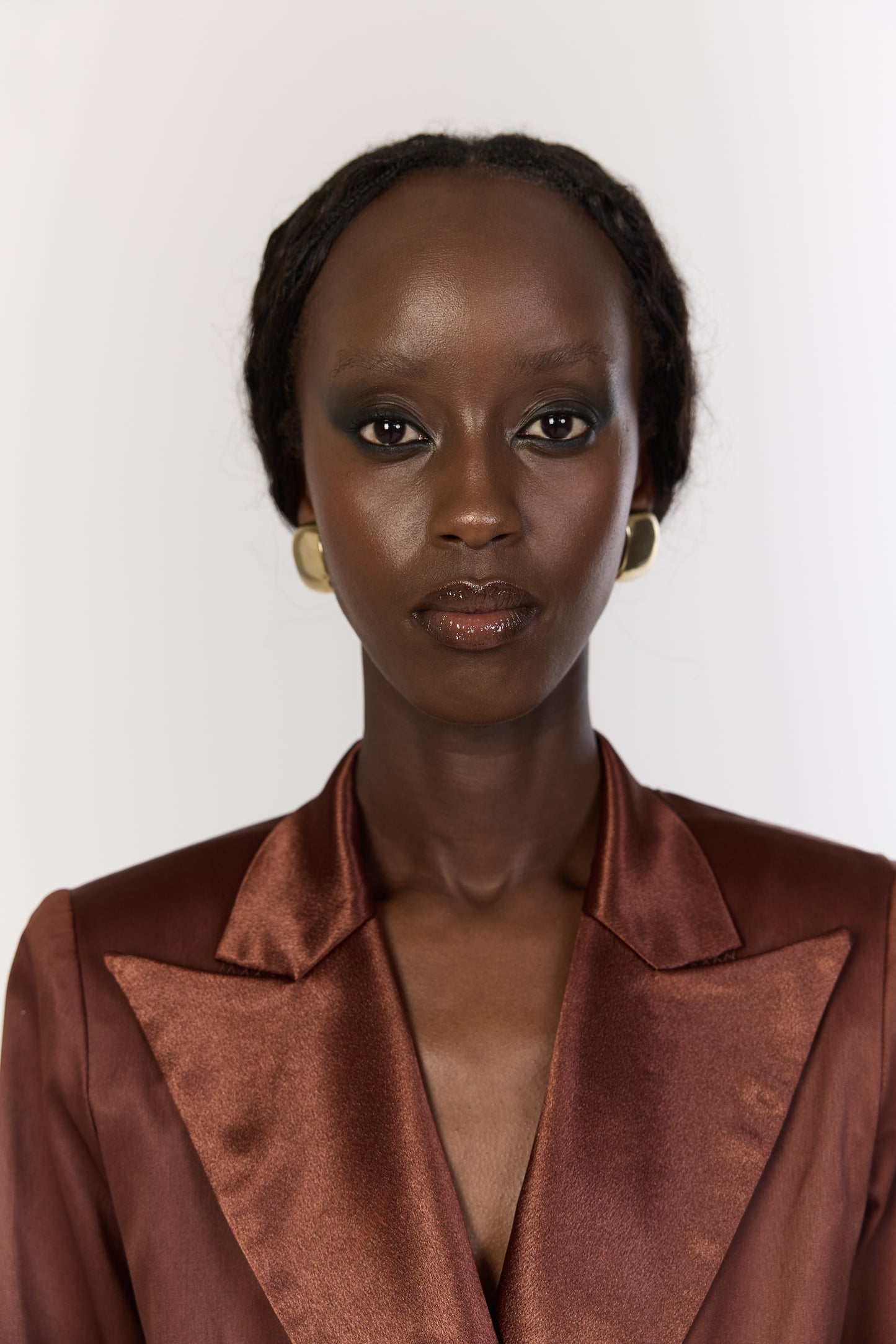 Copper Satin Open-Back Draped Blazer