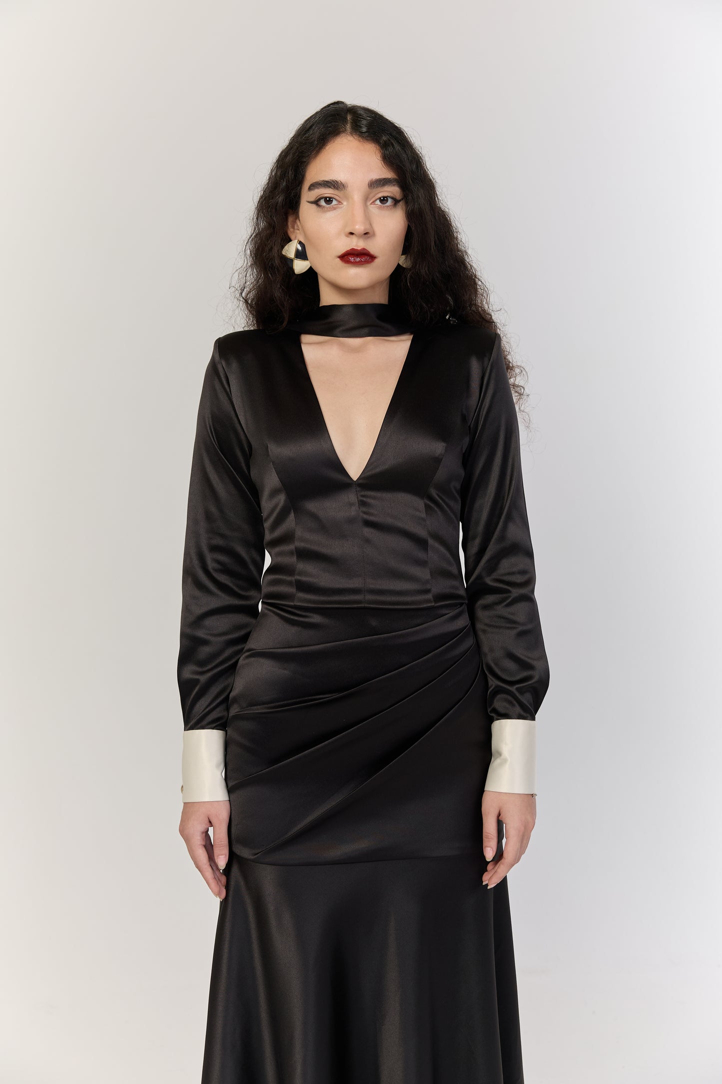 Black Structured Satin Dress