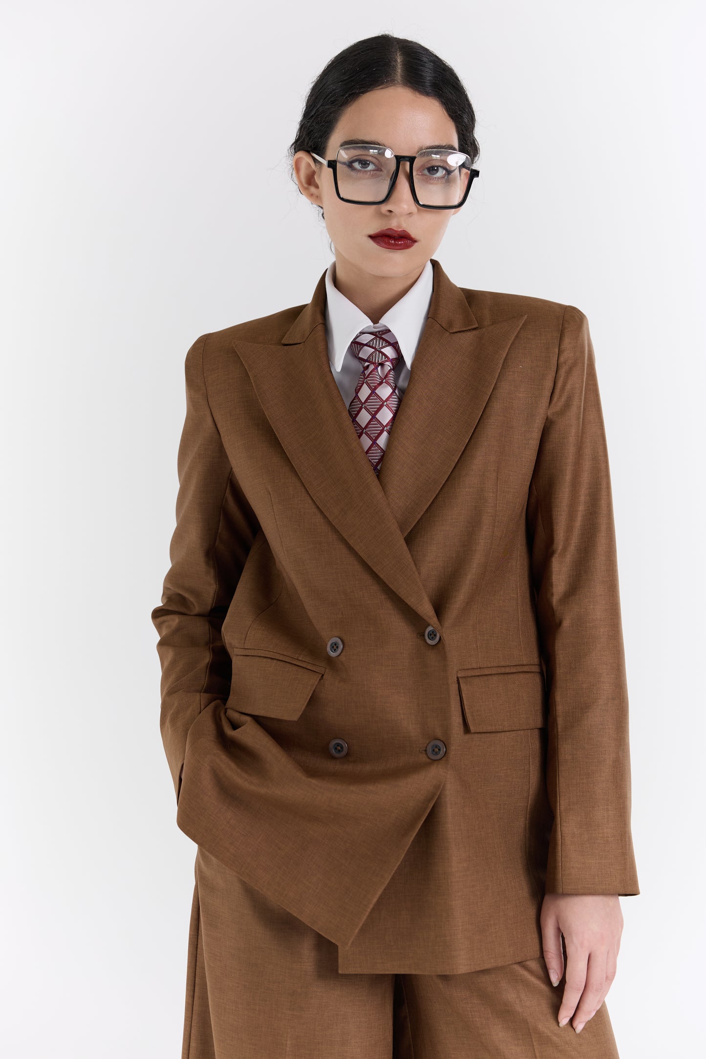 Warm Brown Open-Back Draped Blazer