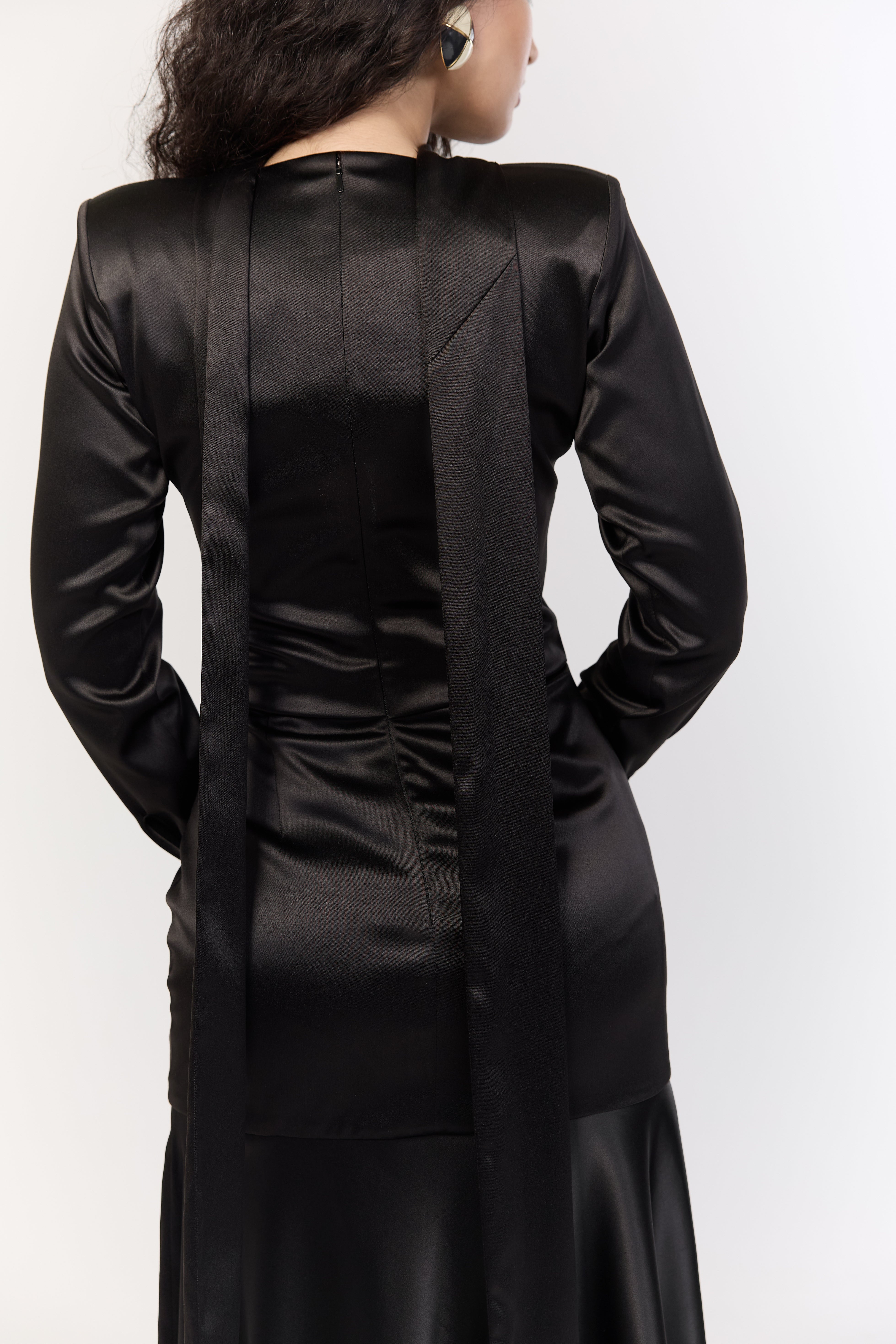 Black Structured Satin Dress – Hasbi Adamoh