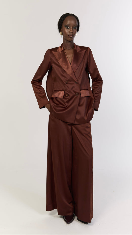 Copper Satin Wide-Leg Trousers