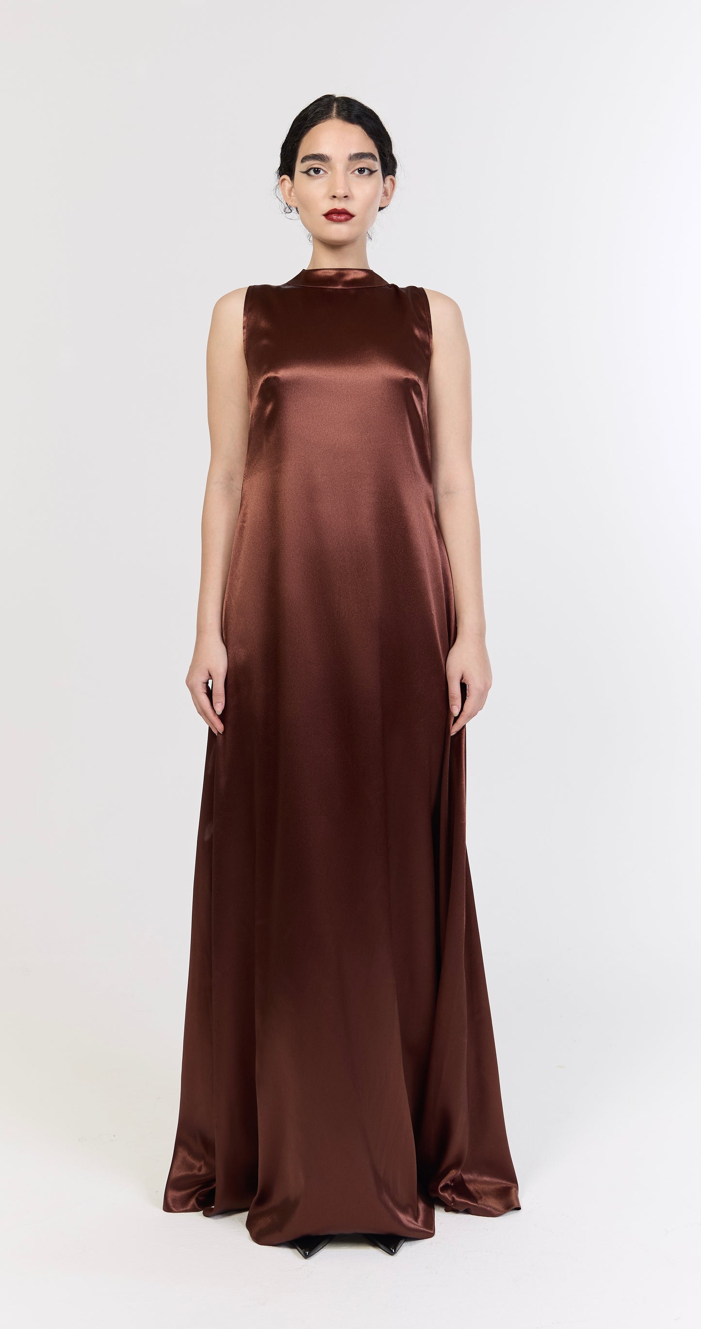 Copper Satin Sleeveless Maxi Dress