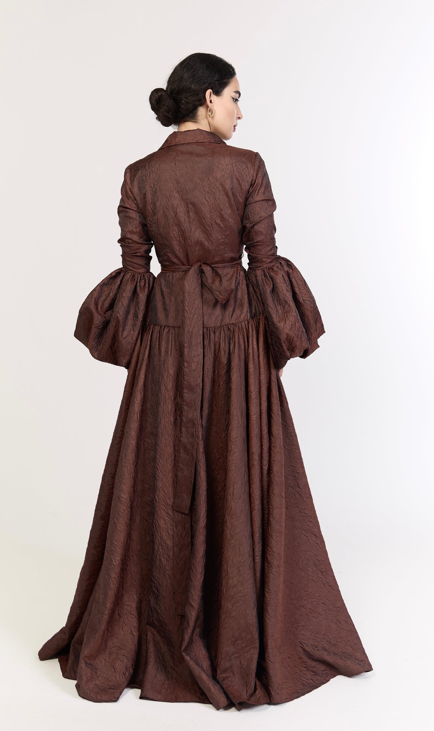 Brown Textured Open Overdress with Belt