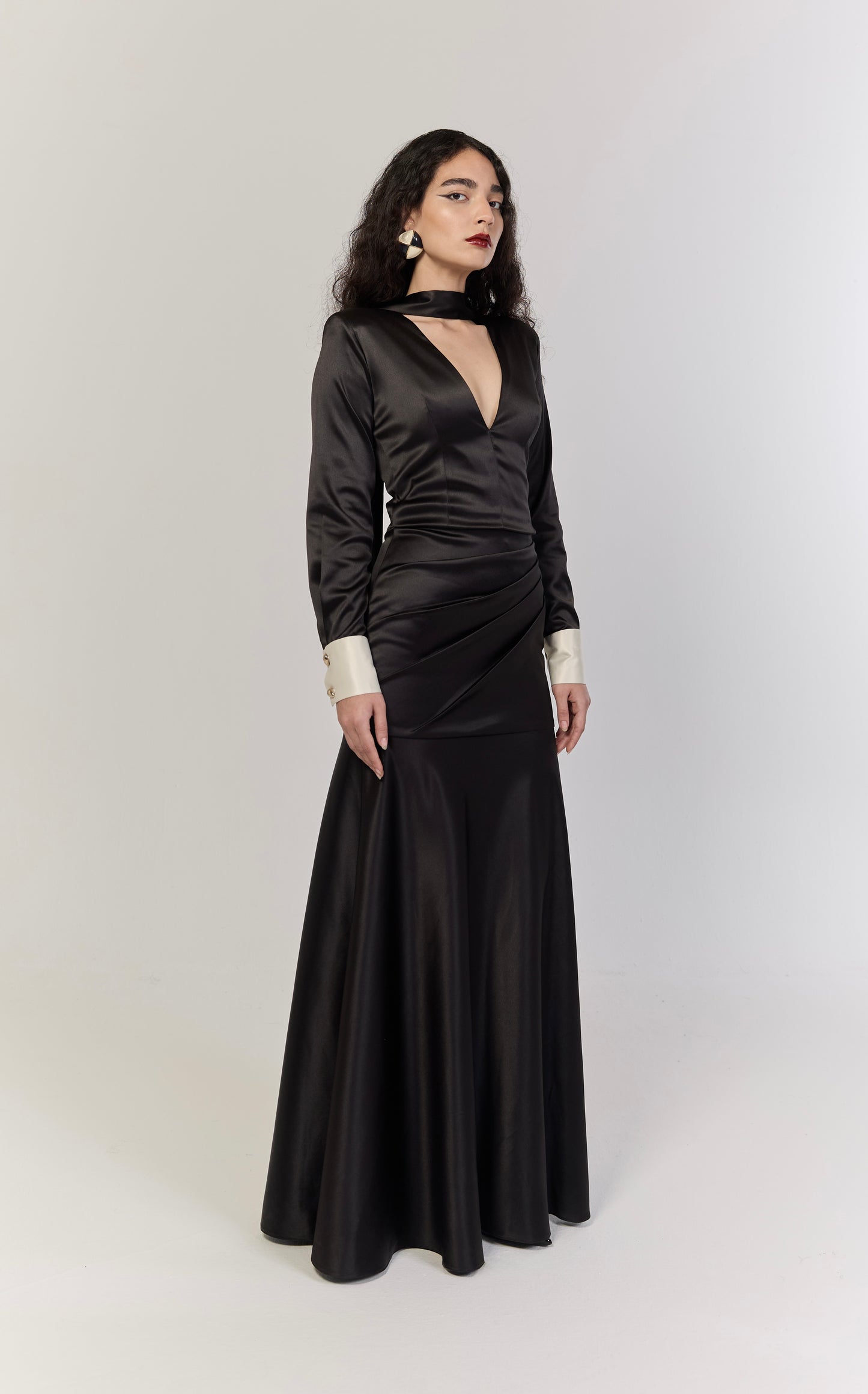 Black Structured Satin Dress