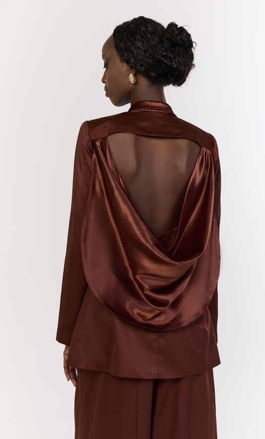 Copper Satin Open-Back Draped Blazer