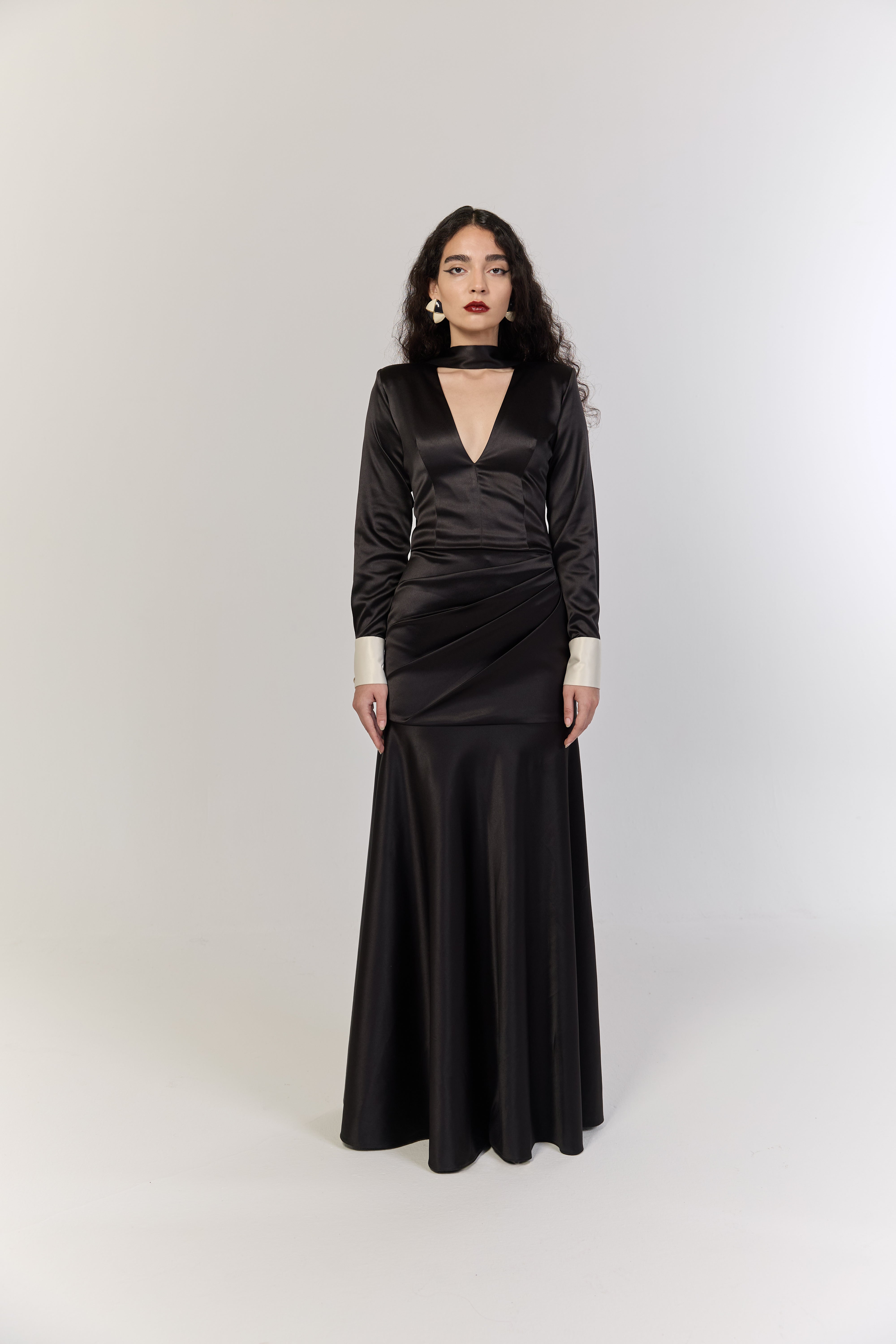 Black Structured Satin Dress – Hasbi Adamoh