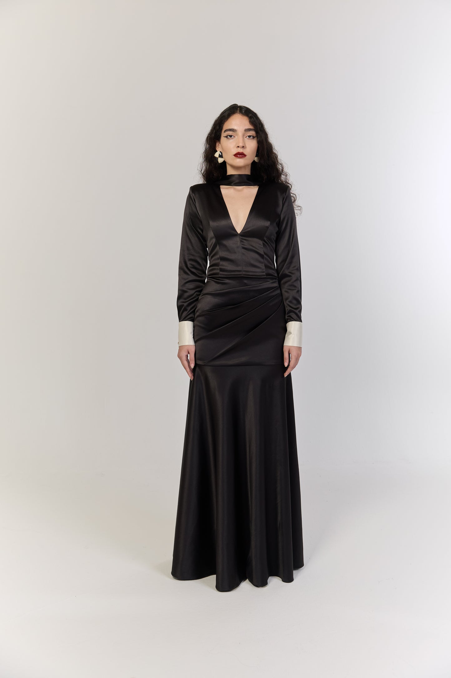 Black Structured Satin Dress