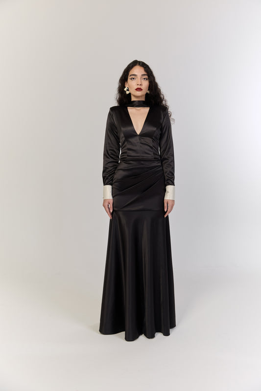 Black Structured Satin Dress