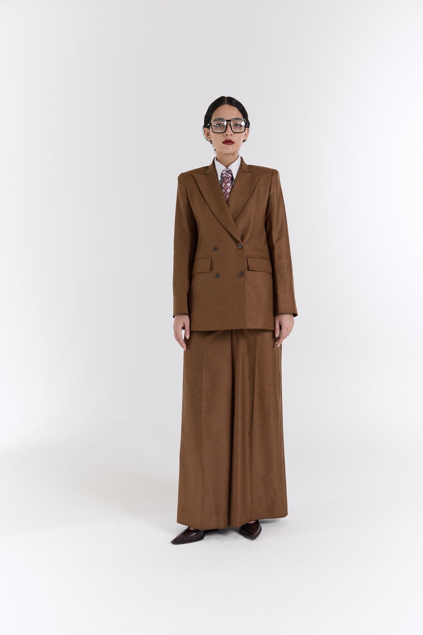 Warm Brown Open-Back Draped Blazer