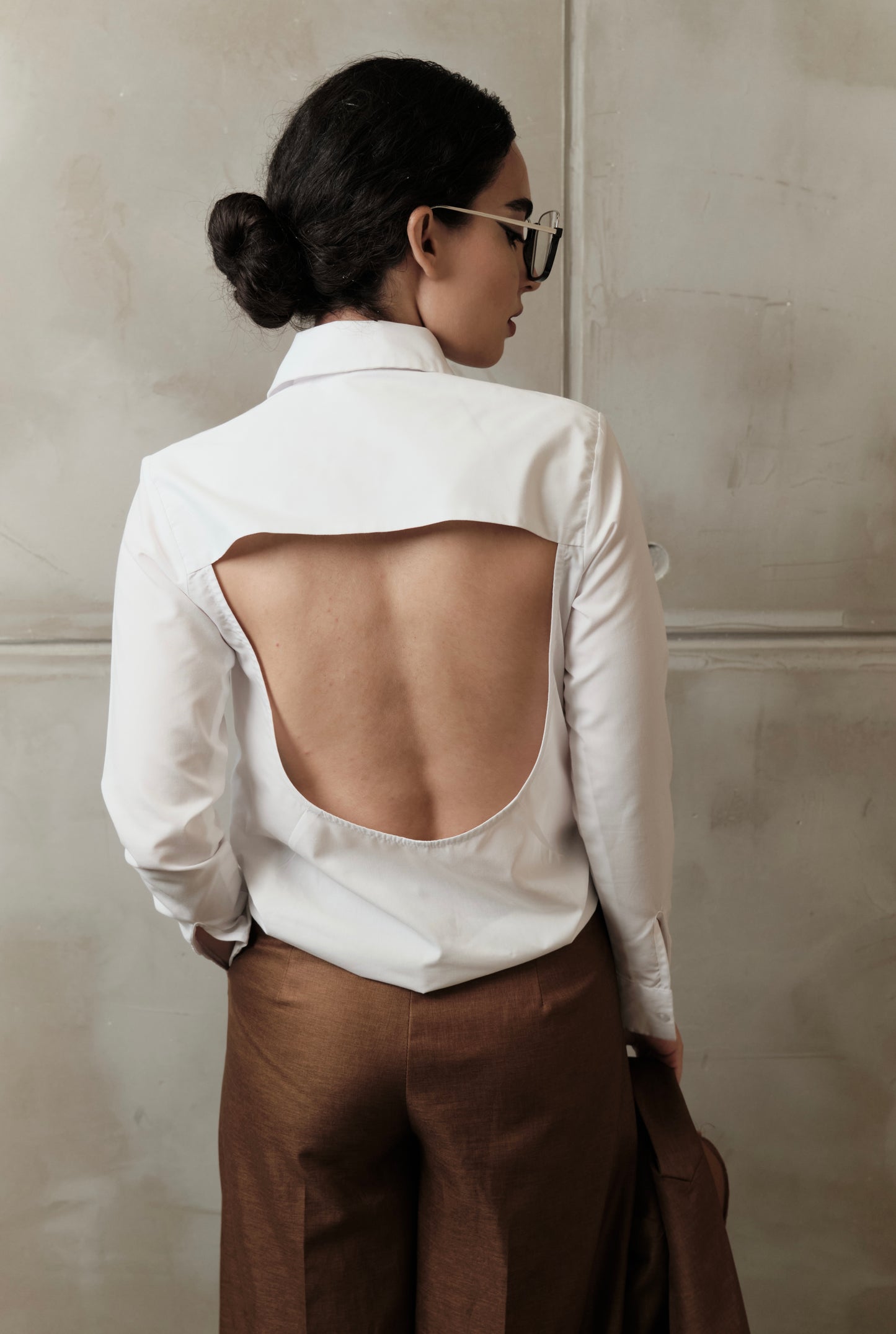 White Open-Back Tailored Shirt