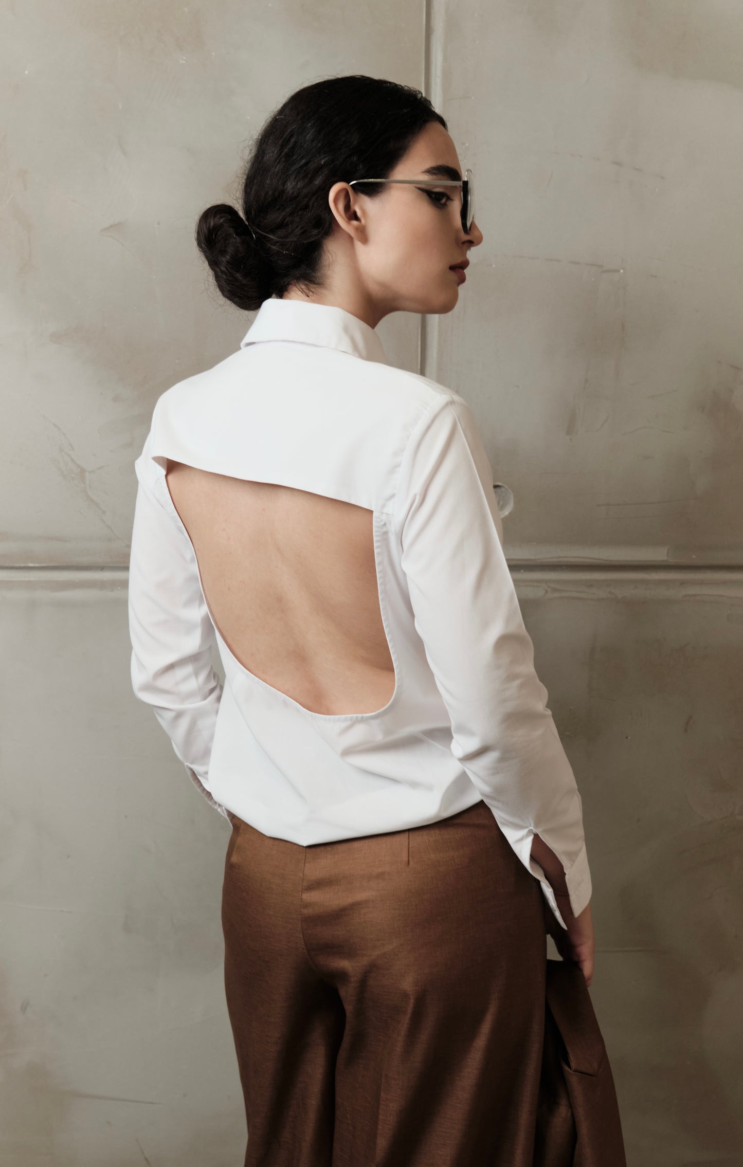 White Open-Back Tailored Shirt