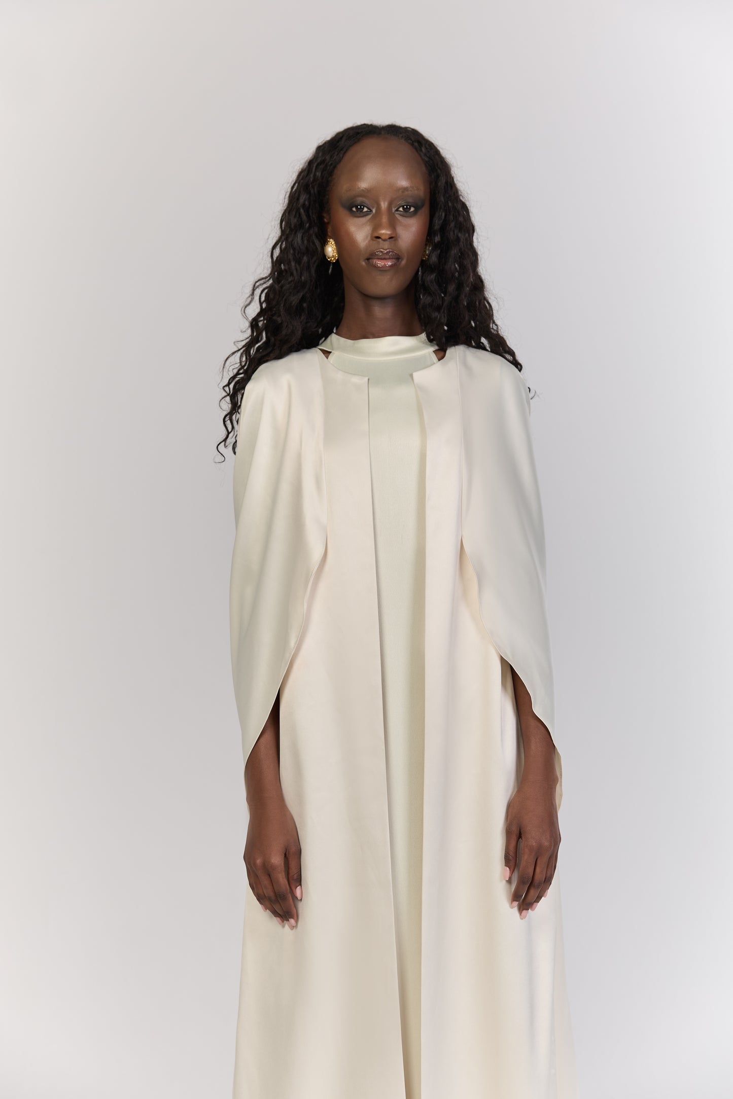 Ivory Draped Back Cape Overlay