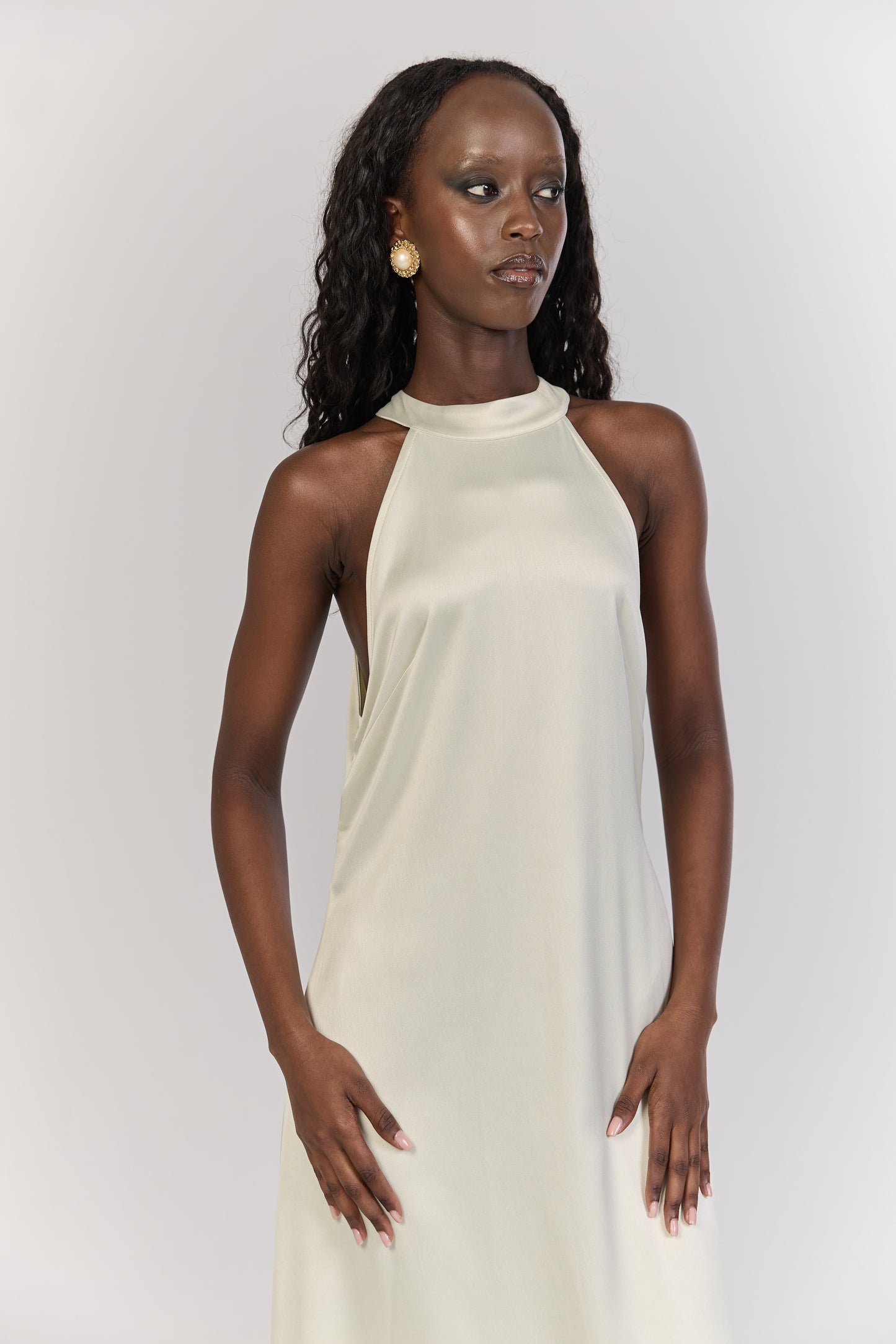 Ivory Halter Neck Maxi Dress