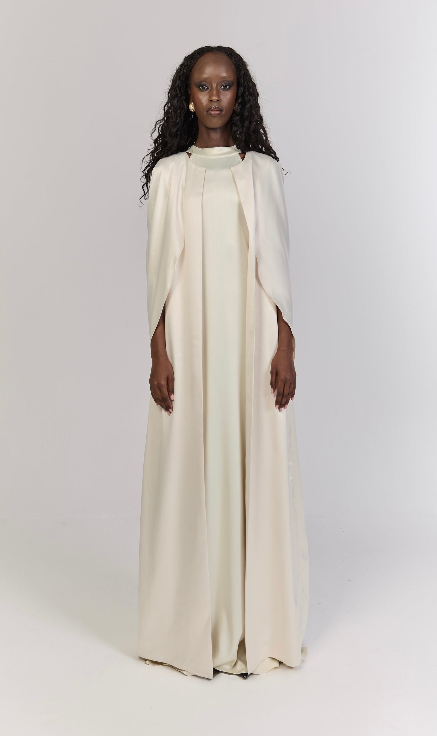Ivory Draped Back Cape Overlay