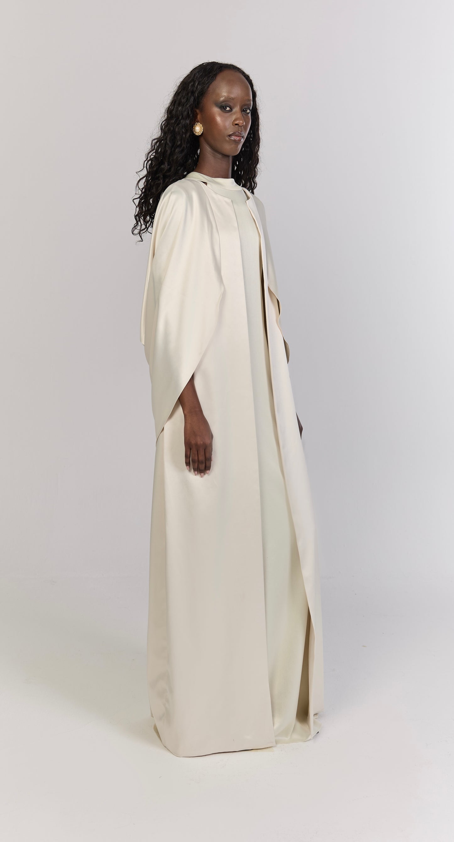 Ivory Draped Back Cape Overlay