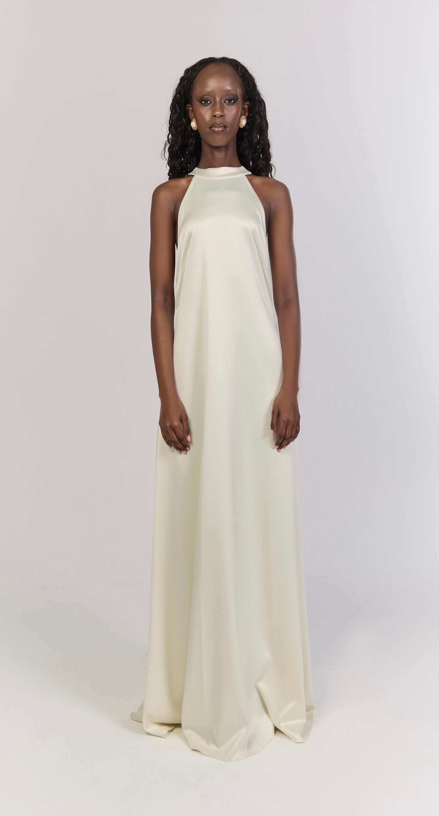 Ivory Halter Neck Maxi Dress