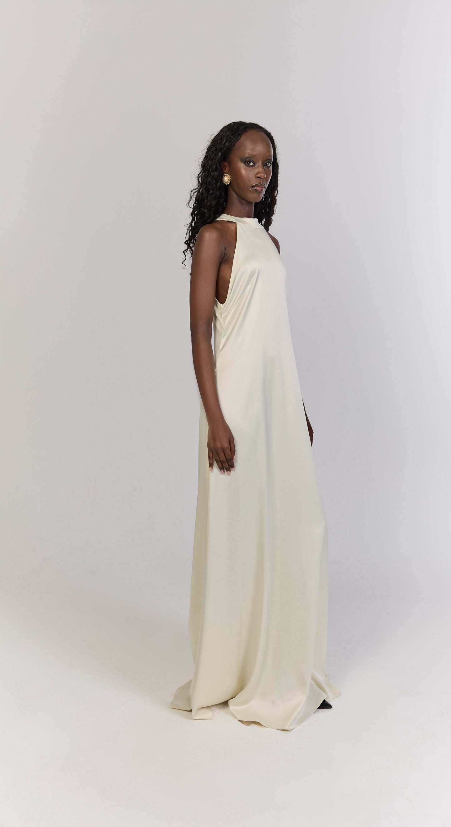 Ivory Halter Neck Maxi Dress
