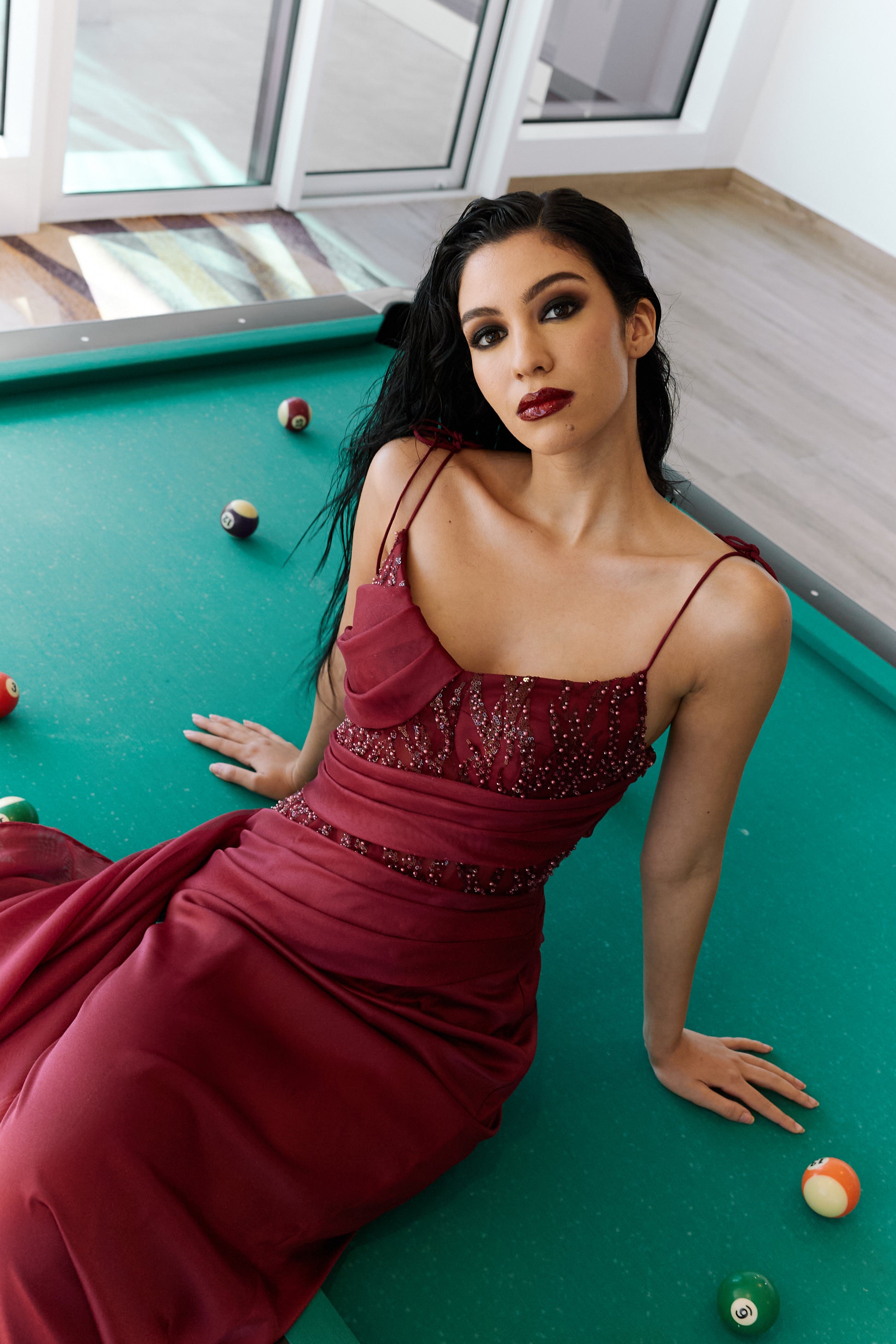 red beaded maxi dress Aella Red Beaded Halter Maxi Dress - US 6