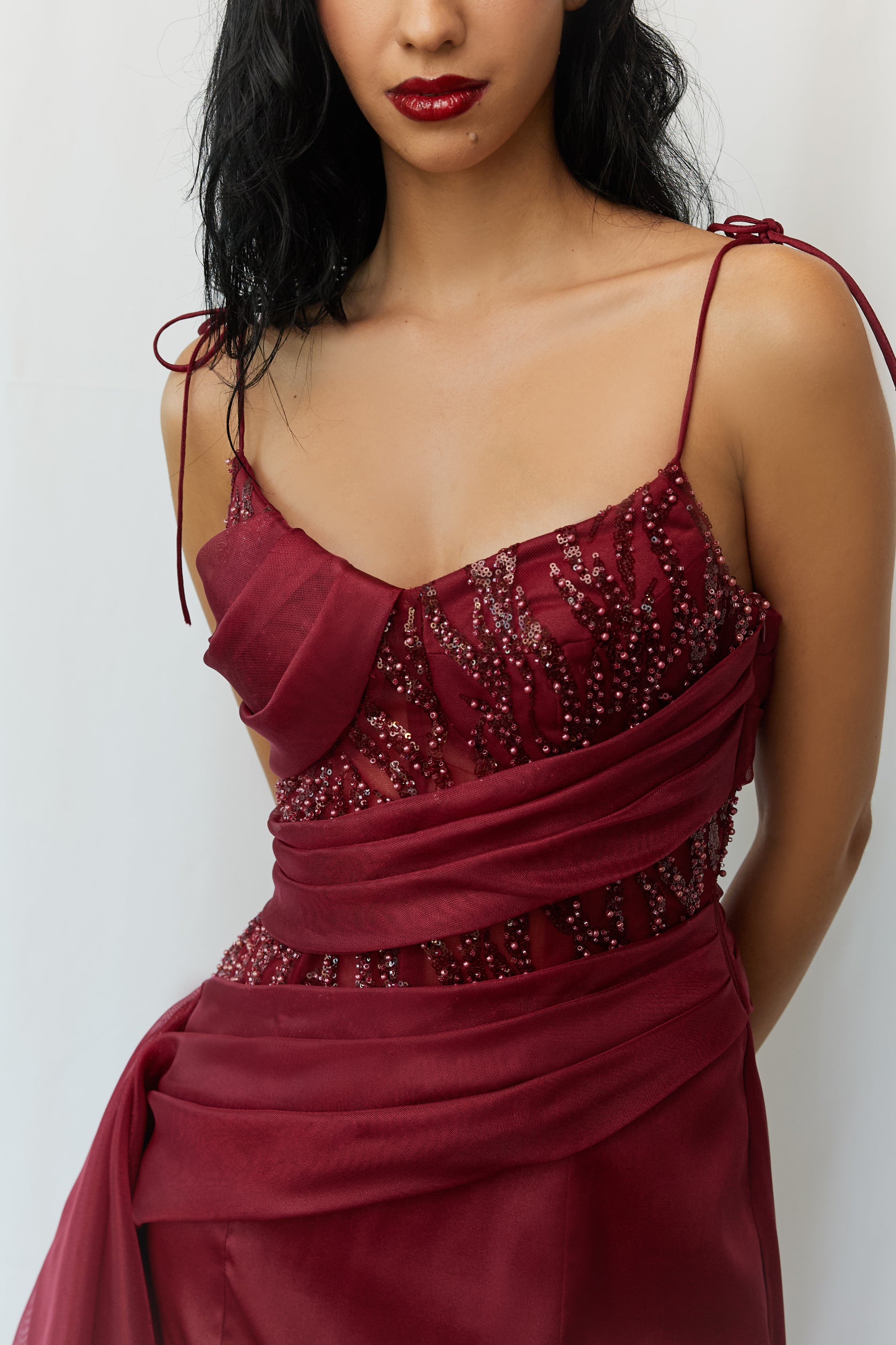 maroon beaded dress ASOS DESIGN beaded embellished cami maxi dress in burgundy