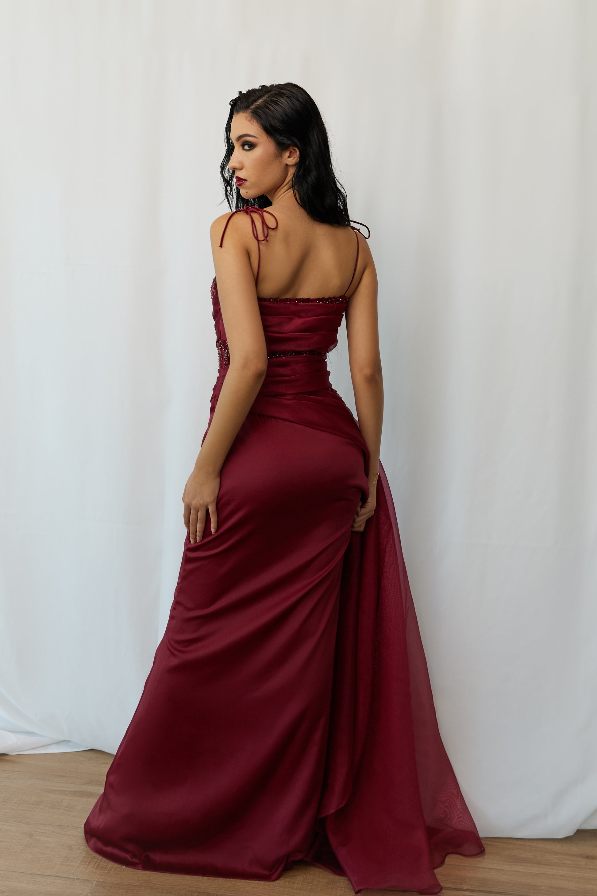 Burgundy beaded Maxi dress Hasbi Adamoh Burgundy beaded Maxi dress Hasbi Adamoh